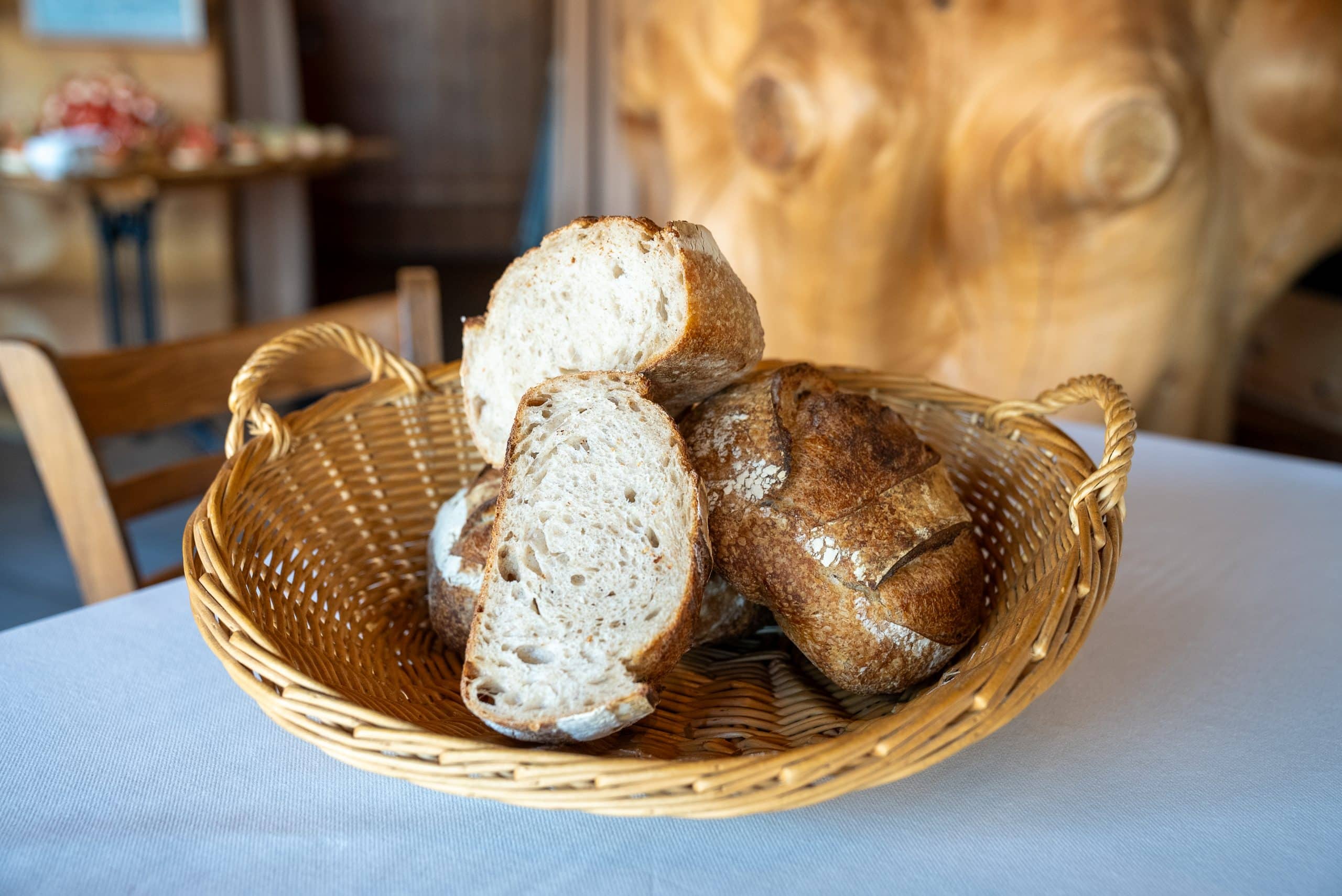 Corbeille de pains au levain, faits maison